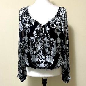 WHBM An Alluring Silk Rayon Mix Elastic 2"Waistband & 1"Cuff Blouse Pullover M/L